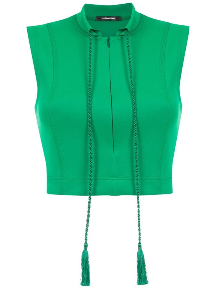 À La Garçonne Drawstring Cropped Blouse - Green
