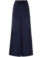Osklen - Drawstring Pallazo Trousers - Women - Silk - M, Blue, Silk
