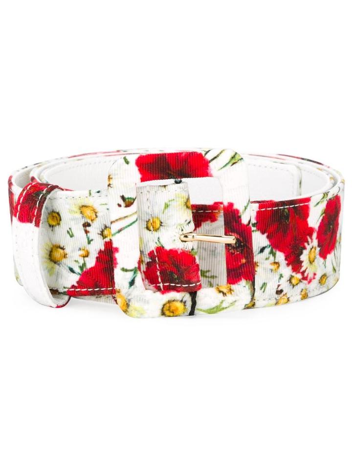 Dolce & Gabbana Daisy And Poppy Print Belt, Women's, Size: 85, White, Viscose/leather