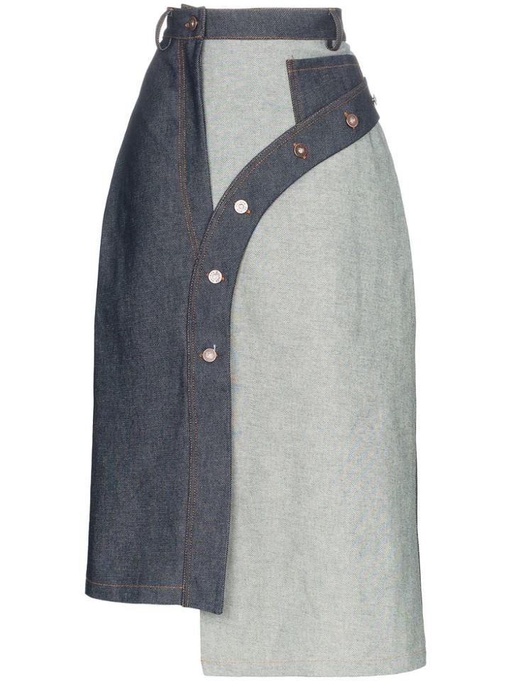 Delada Asymmetric Panelled Denim Skirt - Blue