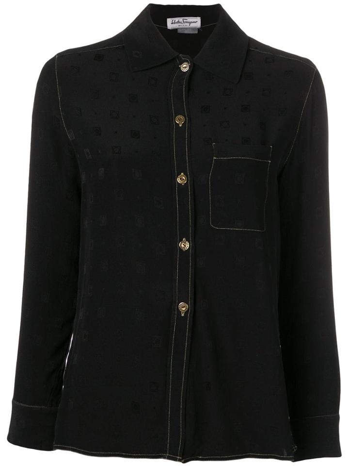 Salvatore Ferragamo Vintage 1970's Jacquard Detail Shirt - Black