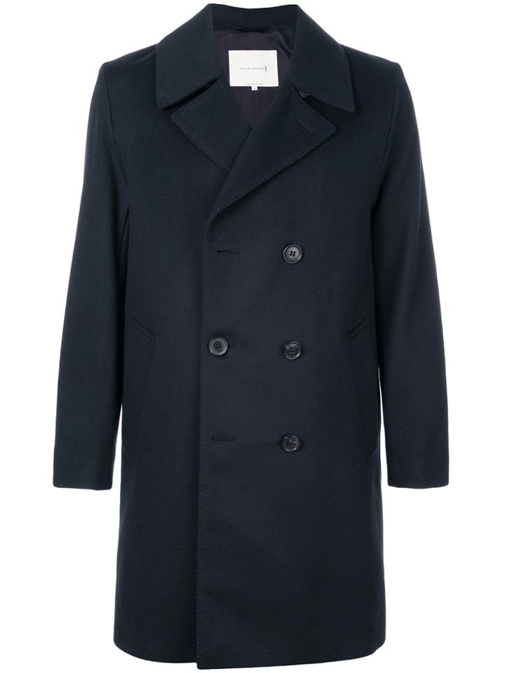 Mackintosh Navy Double Breasted Wool And Cashmere Coat - Blue