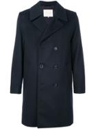 Mackintosh Navy Double Breasted Wool And Cashmere Coat - Blue