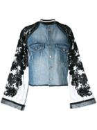 Aviù Lace-sleeve Denim Jacket, Women's, Size: Large, Blue, Cotton/viscose/silk/spandex/elastane