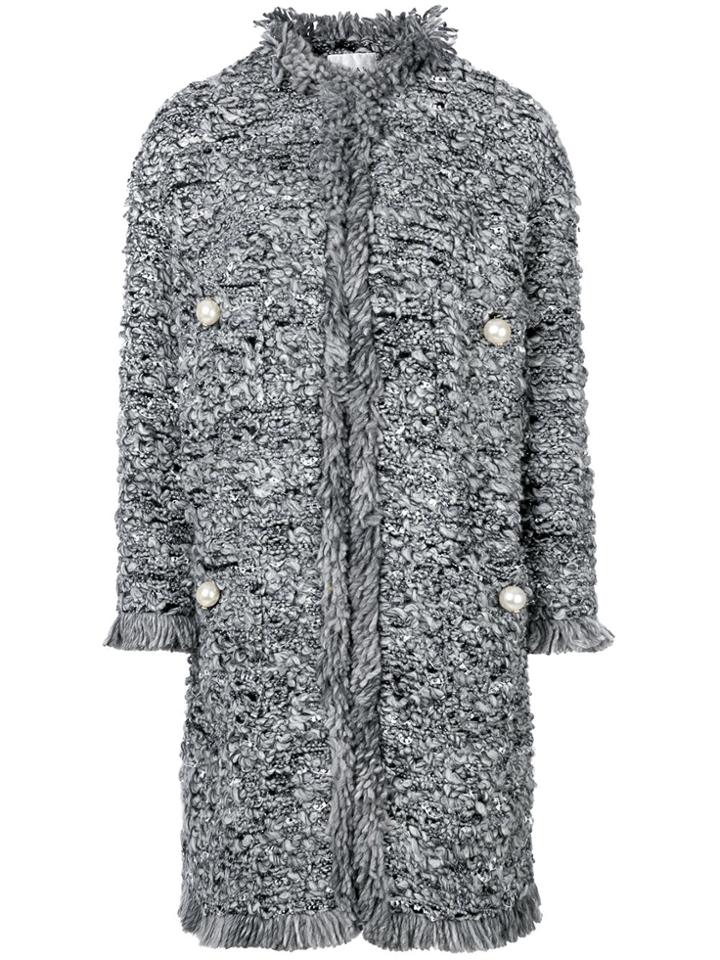 Edward Achour Paris Pearl Embellished Coat - Grey