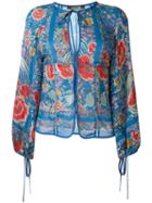 Roberto Cavalli Printed Peasant Blouse, Women's, Size: 42, Blue, Silk
