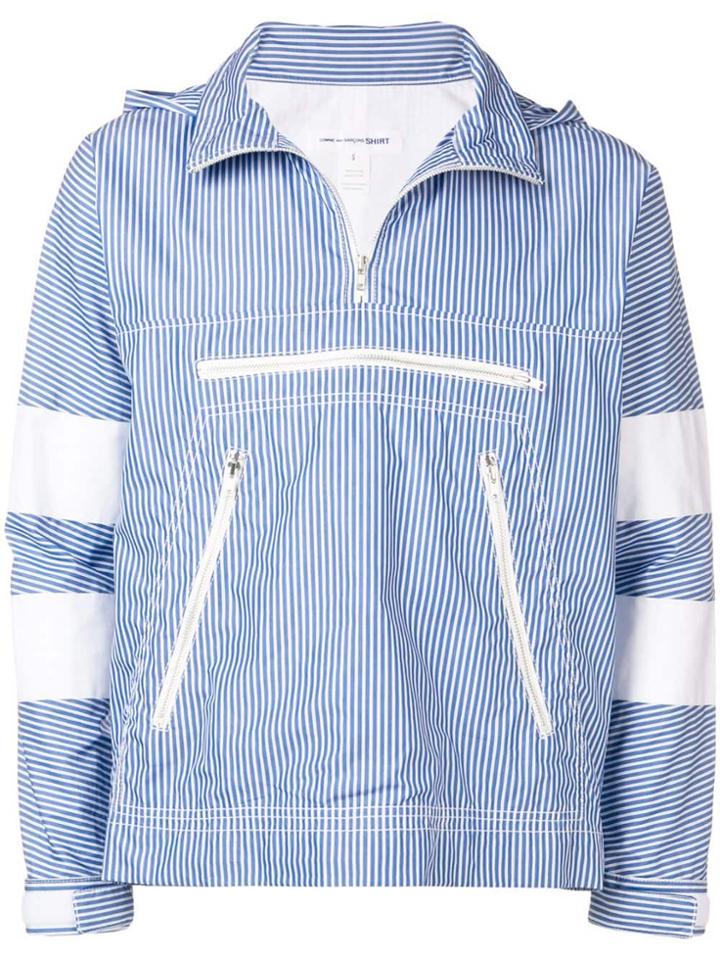Comme Des Garçons Shirt Front Zip Striped Sweater - Blue
