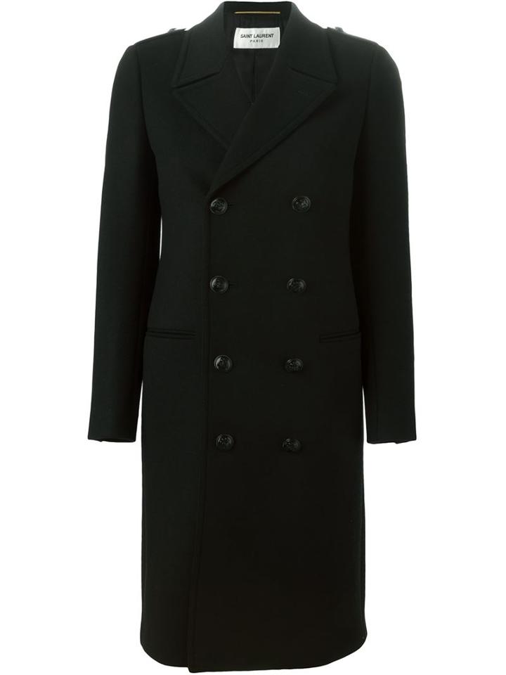 Saint Laurent Double Breasted Coat, Women's, Size: 40, Black, Silk/wool