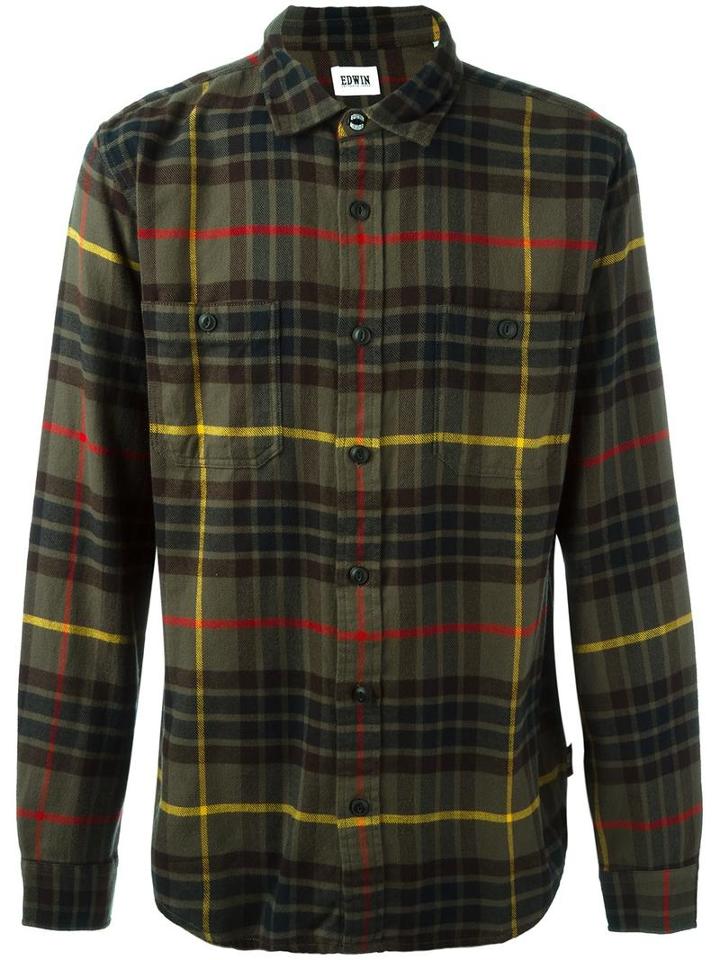 Edwin Checked Shirt, Men's, Size: Small, Green, Cotton