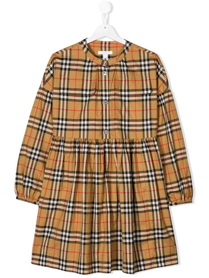 Burberry Kids Teen Vintage Check Gathered Dress - Nude & Neutrals
