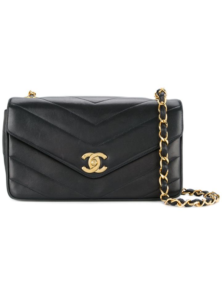 Chanel Vintage V Quilted Flap Bag - Black