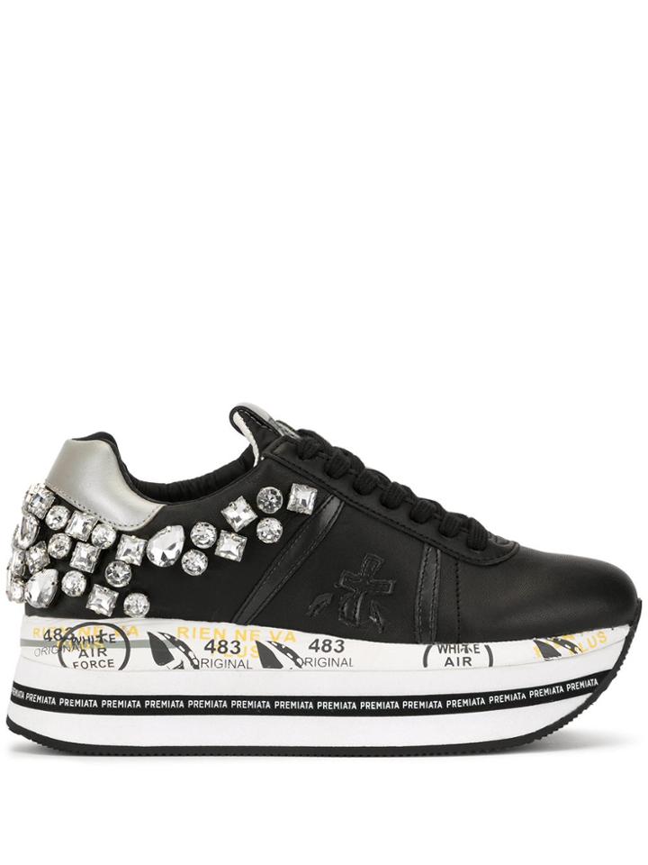 Premiata Embellished Platform Trainers - Black