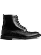 Burberry Brogue Detail Polished Leather Boots - Black
