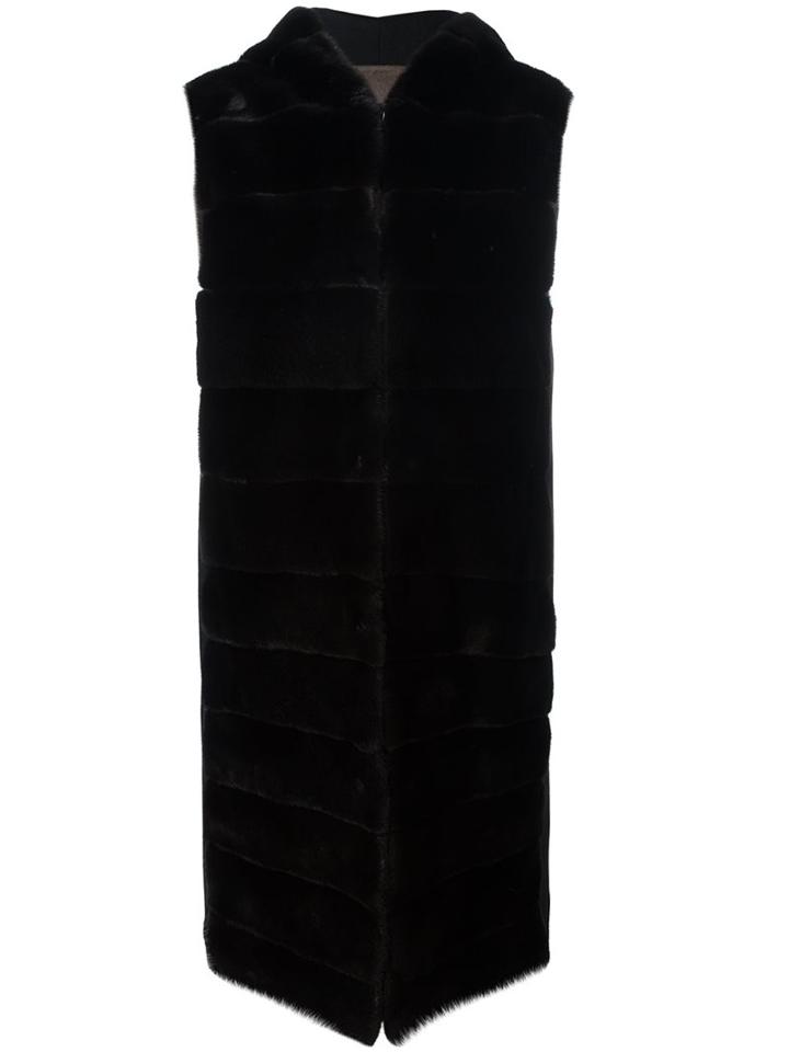 Liska Cashmere Sleeveless Coat, Women's, Size: Large, Black, Mink Fur/cashmere