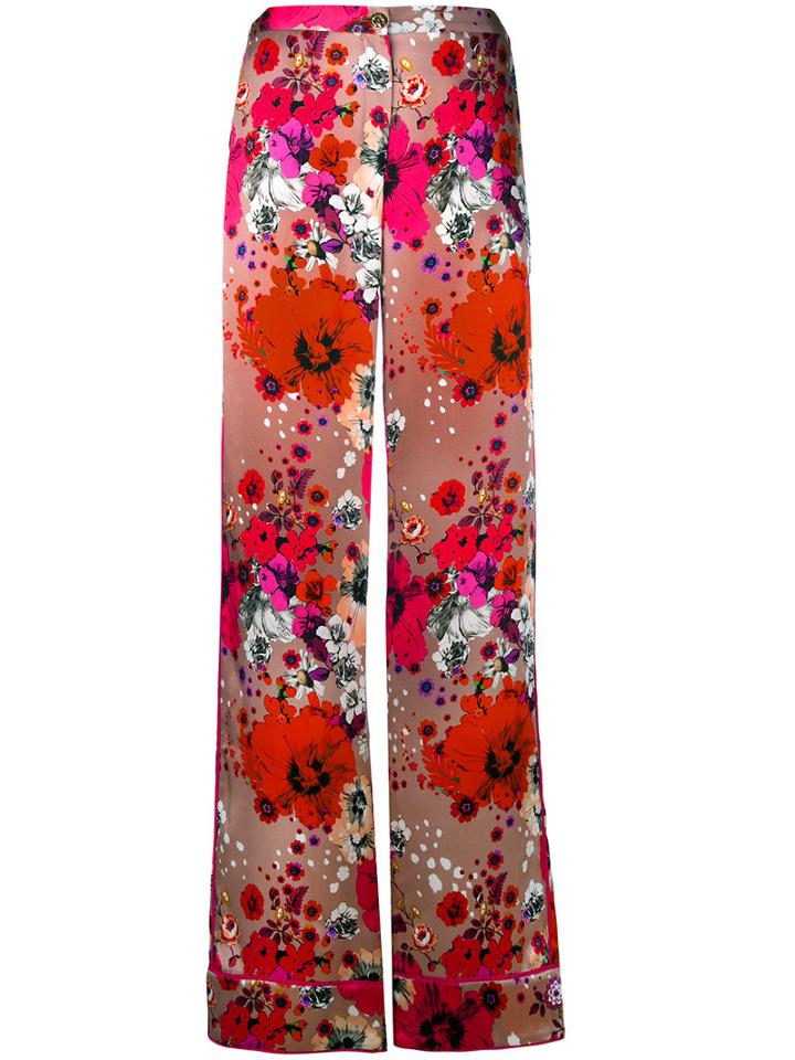Roberto Cavalli - Floral Print Palazzo Trousers - Women - Silk - 42, Pink/purple, Silk