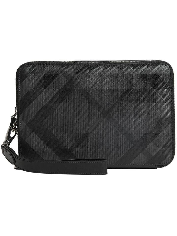 Burberry Leather-trimmed London Check Pouch - Grey