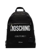 Moschino Black Logo Print Cotton Canvas Backpack