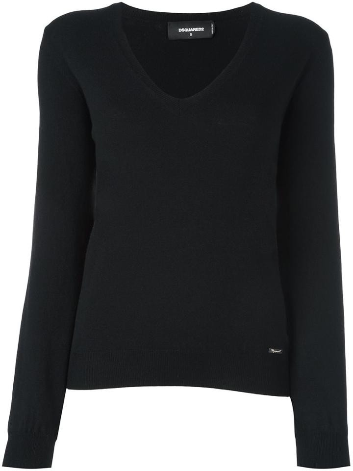 Dsquared2 Ribbed V-neck Jumper, Women's, Size: Xs, Black, Polyester/wool