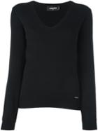 Dsquared2 Ribbed V-neck Jumper, Women's, Size: Xs, Black, Polyester/wool