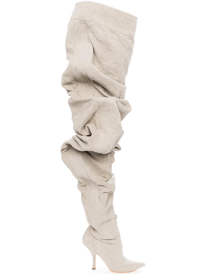 Y / Project Nude Draped 111 Linen Over-the-knee Boots - Nude &