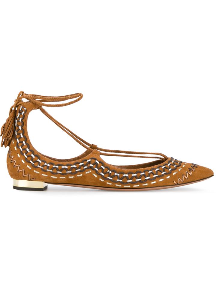Aquazzura Christy Folk Ballerinas - Brown