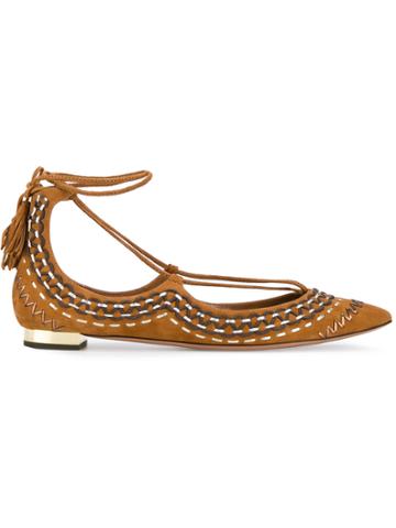 Aquazzura Christy Folk Ballerinas - Brown