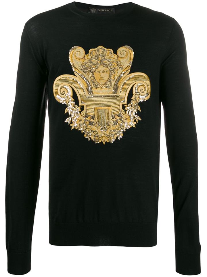Versace Sequined And Embroidered Medusa Jumper - Black