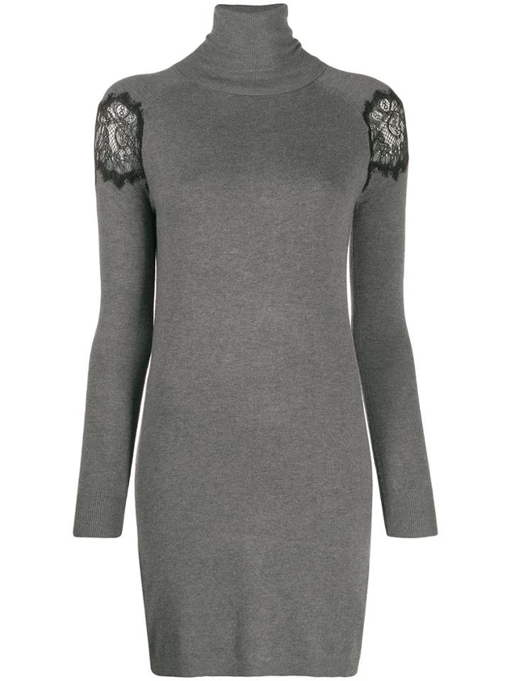 Be Blumarine Lace Panel Knit Dress - Grey