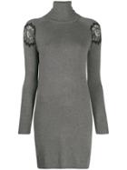 Be Blumarine Lace Panel Knit Dress - Grey
