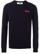 Comme Des Garçons Play Embroidered Heart Jumper, Men's, Size: Medium, Blue, Wool