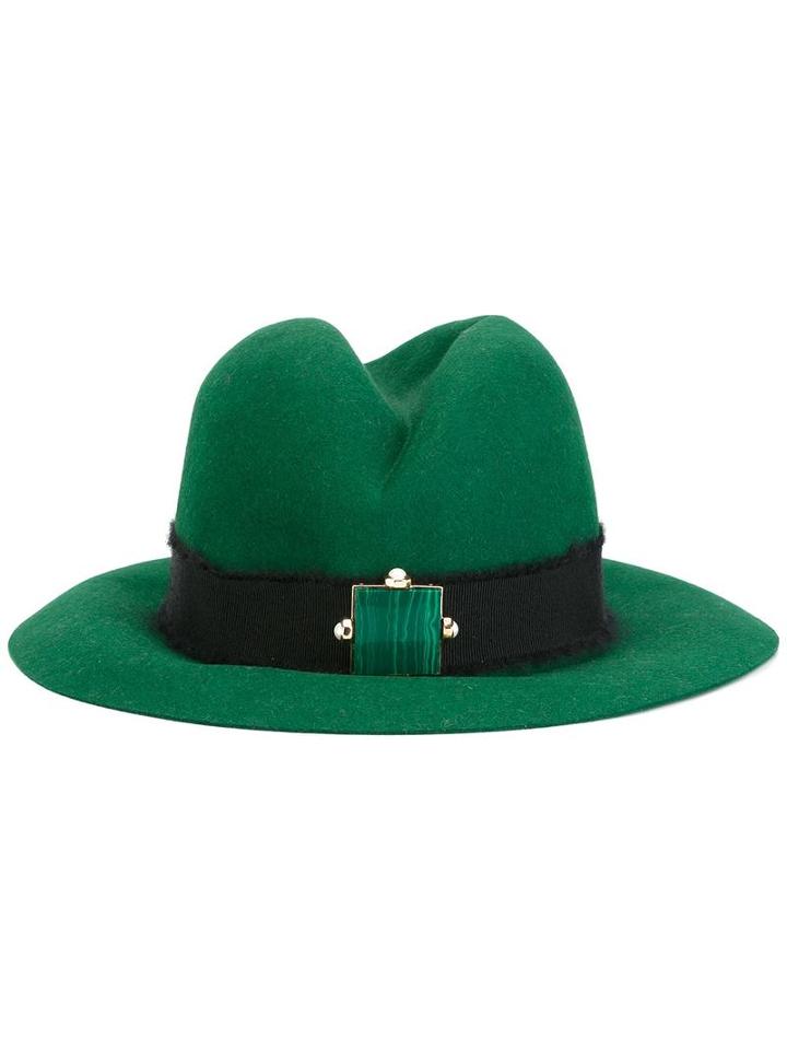 Eshvi Stone Detail Fedora, Women's, Size: 55, Green, Rabbit Fur Felt