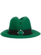 Eshvi Stone Detail Fedora, Women's, Size: 55, Green, Rabbit Fur Felt