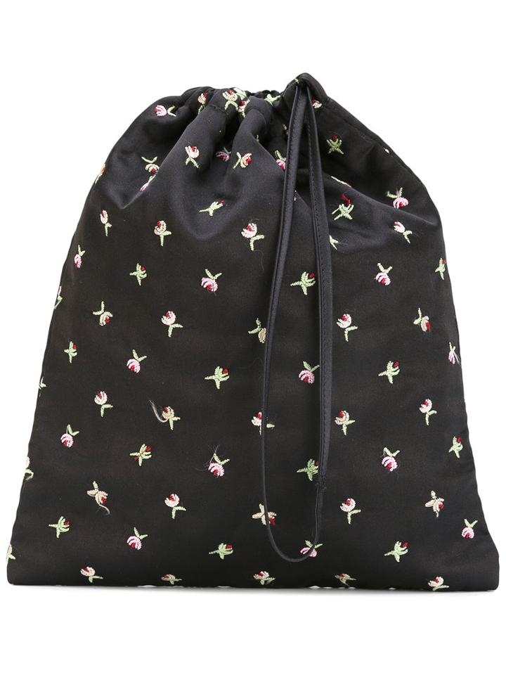 Attico Embroidered Flower Pouch, Women's, Black, Viscose/silk
