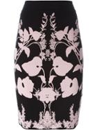 Alexander Mcqueen Floral Knit Skirt, Women's, Size: Medium, Black, Viscose/polyester/polyamide/spandex/elastane