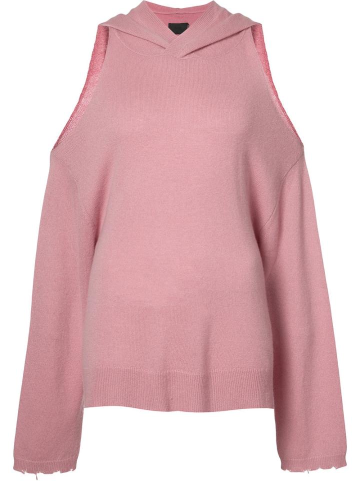 Rta Open-shoulder Distressed Hem Hoodie, Women's, Size: Large, Pink/purple, Cashmere