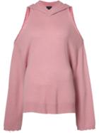 Rta Open-shoulder Distressed Hem Hoodie, Women's, Size: Large, Pink/purple, Cashmere