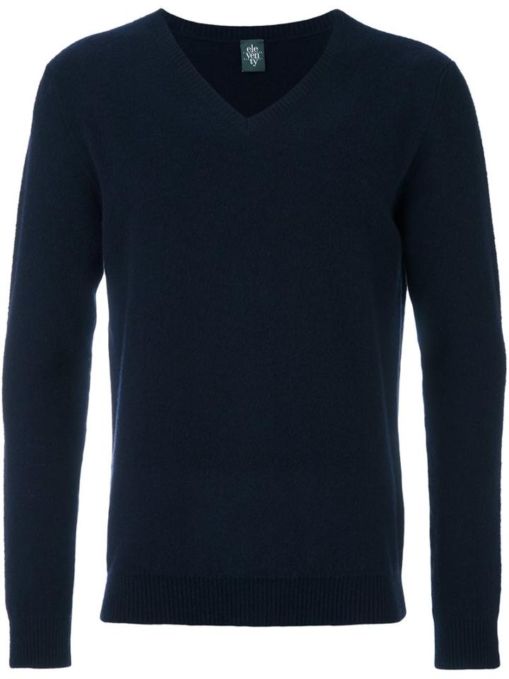 Eleventy V-neck Pullover, Men's, Size: Medium, Blue, Silk/polyamide/spandex/elastane/merino