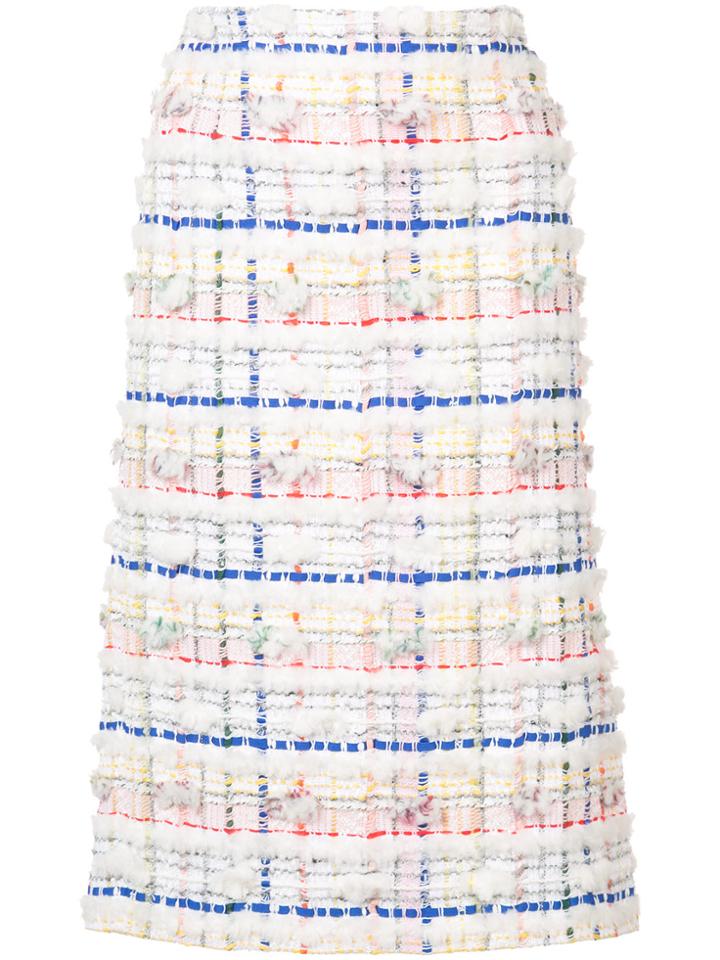 Thom Browne Lowrise Cardigan Pencil Skirt In Madras Pouf Tweed - White