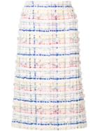 Thom Browne Lowrise Cardigan Pencil Skirt In Madras Pouf Tweed - White