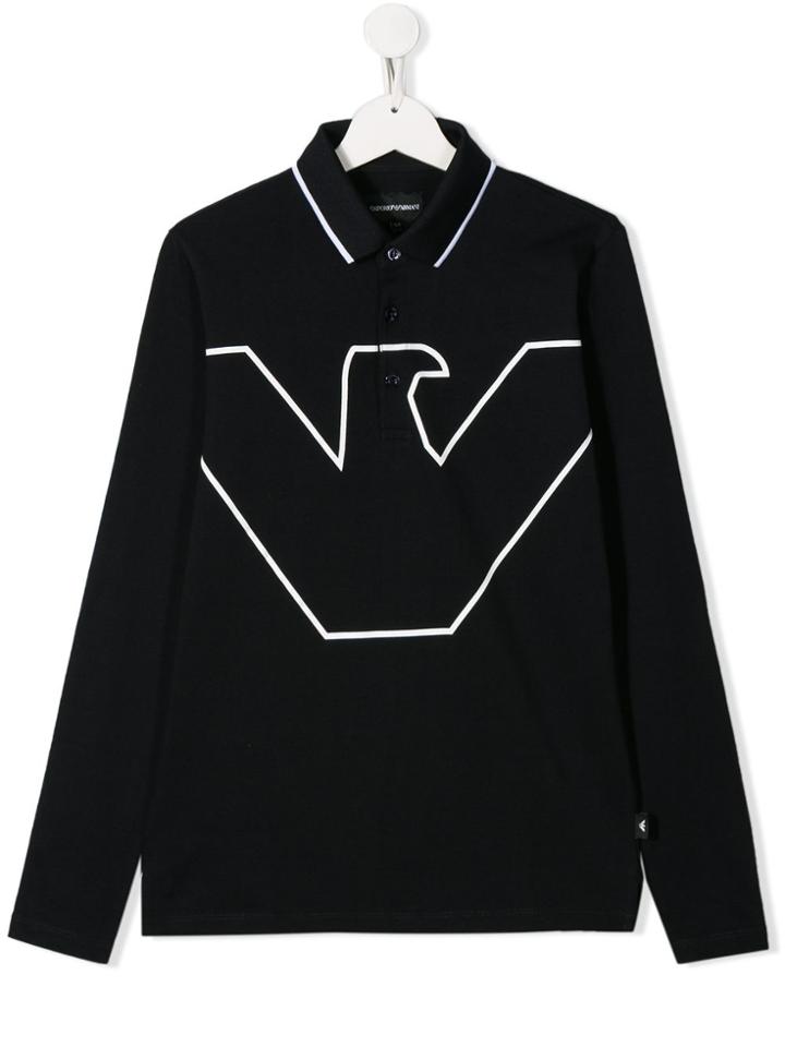 Emporio Armani Kids Teen Long-sleeved Eagle Logo Polo Shirt - Blue