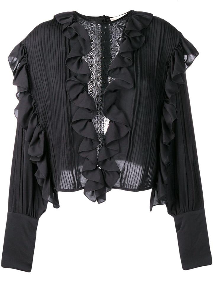 Amen Long-sleeve Ruffle Blouse - Black