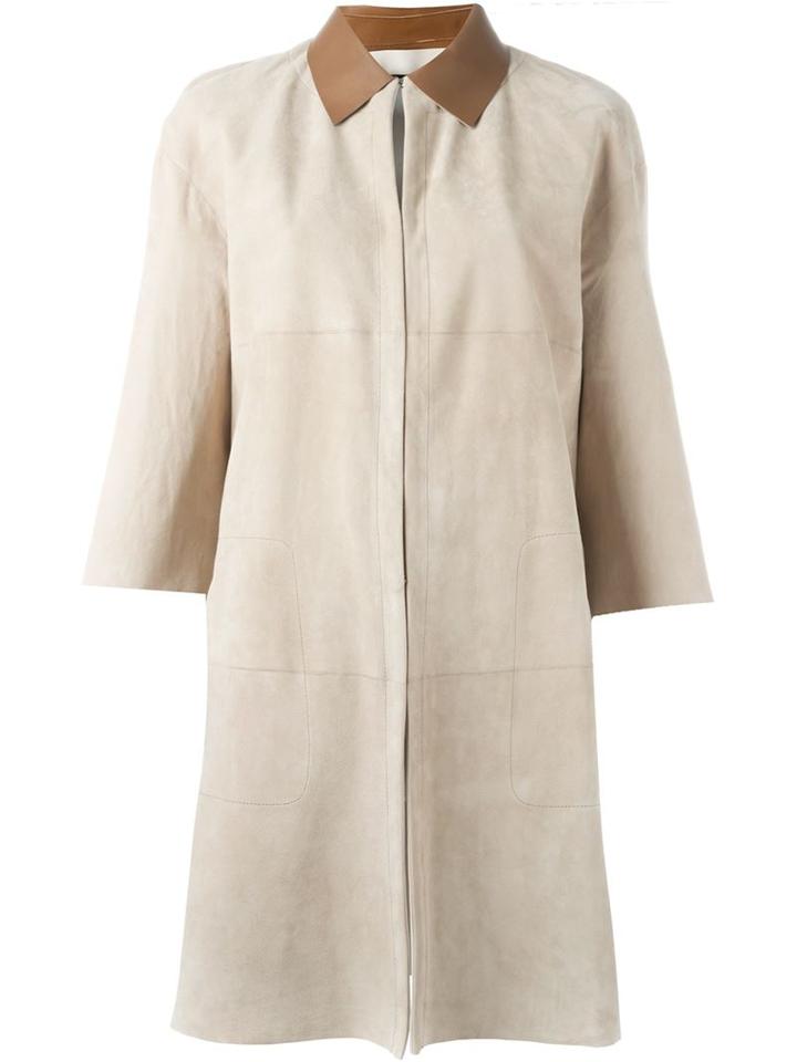 Blancha Contrast Collar Overcoat, Women's, Size: 42, Nude/neutrals, Goat Skin/nappa Leather