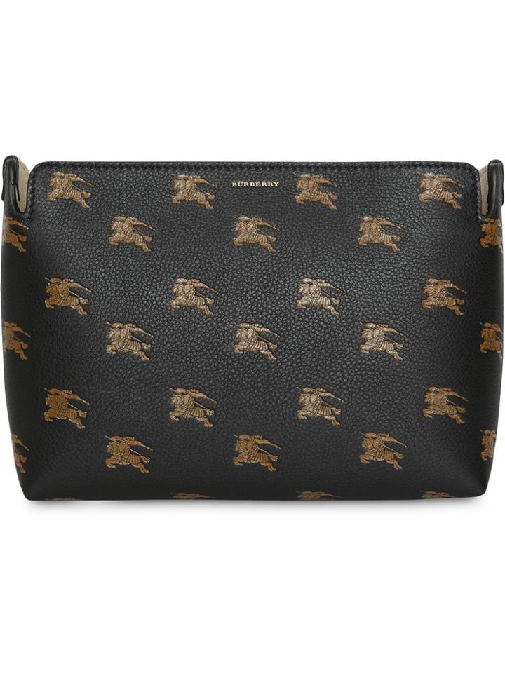 Burberry Medium Equestrian Knight Leather Clutch - Black