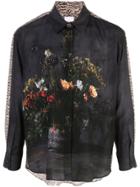 Burberry Dual-pattern Button Down Shirt - Black