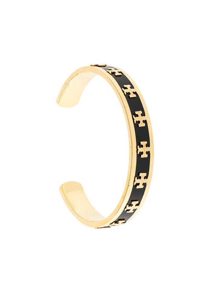 Tory Burch Enamelled Raised-logo Cuff - Black