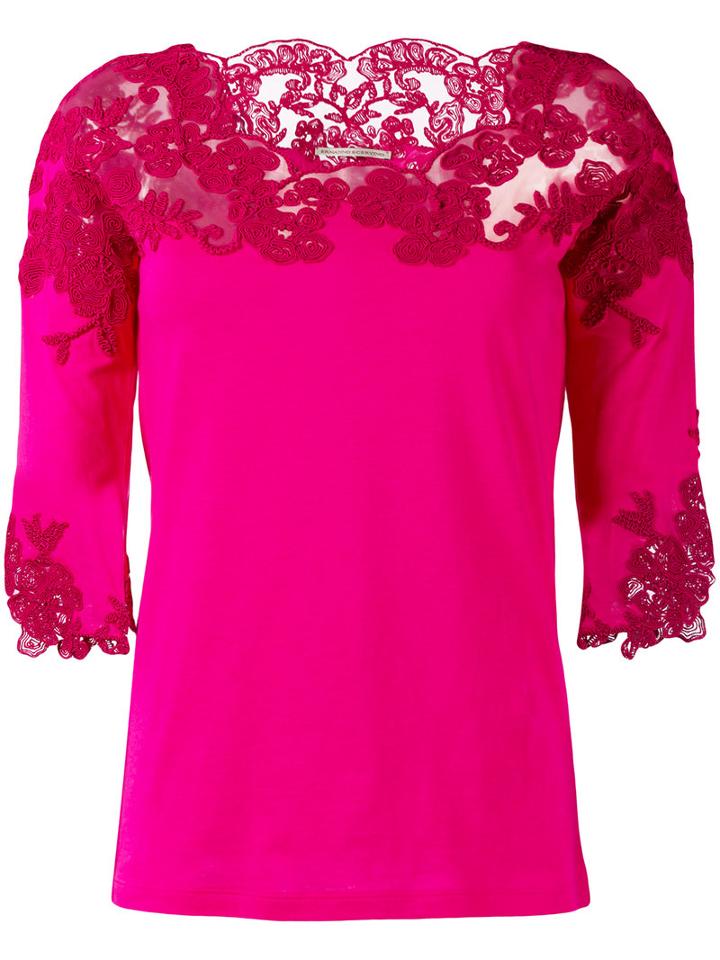 Ermanno Scervino - Lace Detail Knitted Top - Women - Cotton - 42, Women's, Pink/purple, Cotton