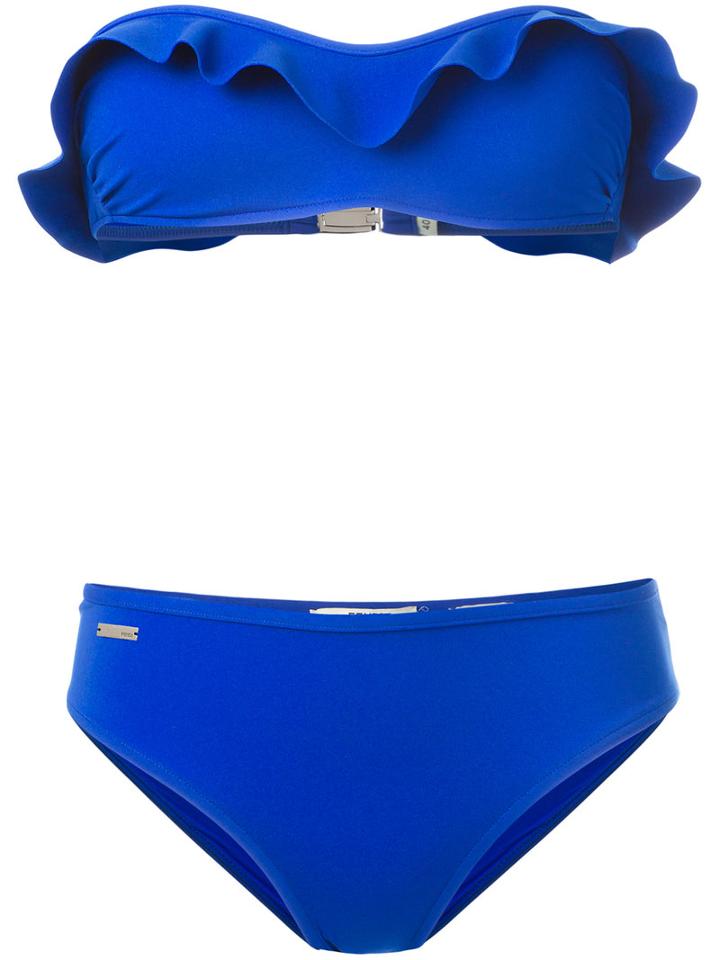 Fendi Ruffled Bikini Set, Women's, Size: 38, Blue, Polyamide/spandex/elastane