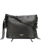 Prada Front Flap Shoulder Bag - Black