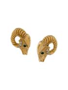 Susan Caplan Vintage 1980s Kenneth Jay Lane Ram's Head Earrings - Gold