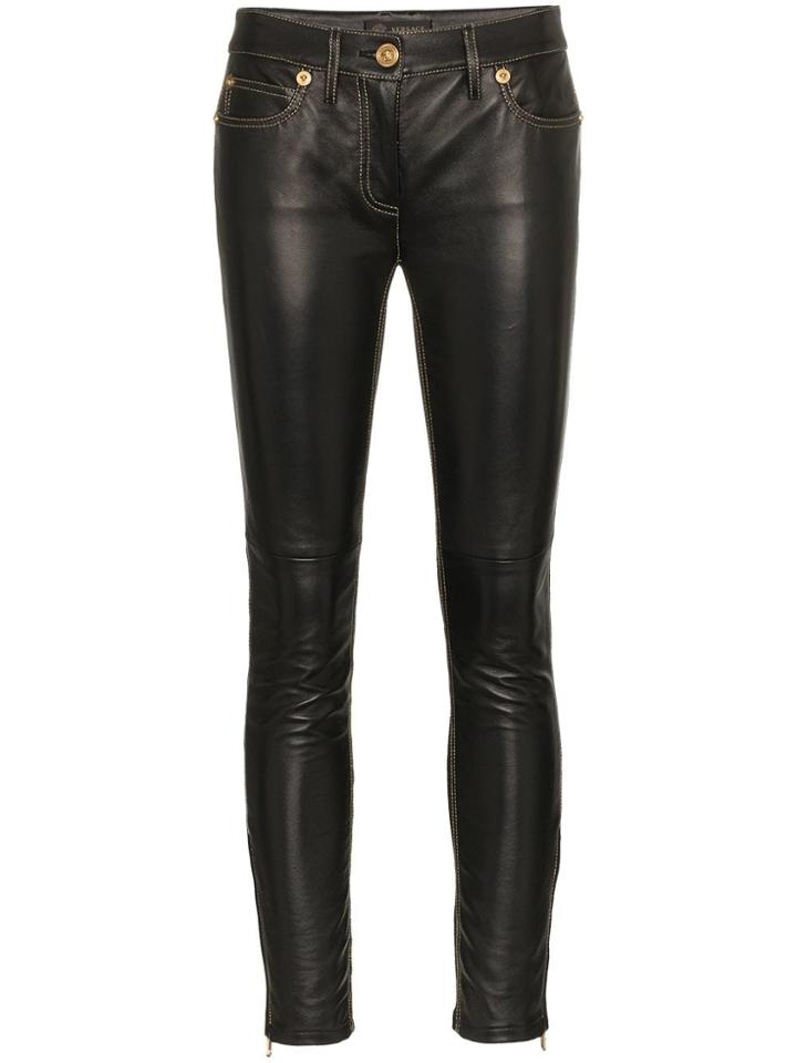 Versace High-waisted Skinny Leather Trousers - Black